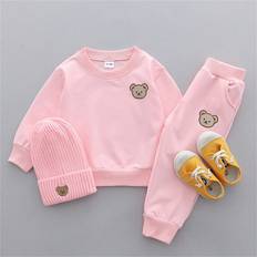 18-24M Other Sets Shein Baby Boy And Autumn Season Solid Color Cartoon Bear Head Embroidery Long Sleeve Pullover And Pants Set