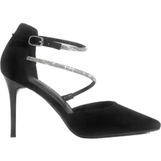 Suede Heels & Pumps Shein CUCCOO CHICEST Women's Rhinestone Embellished Pointed Toe Stiletto Heel Ankle Strap Faux Suede Black Shoes for Summer Prom Graduation Vacation Summer Sale Elegant Heels Back to School College Student Fashion