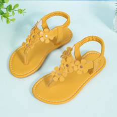 Shein pair Yellow Handmade Beaded Roman Sandals For Infant And Toddler Girls With Flower Design Round Toe And Flat Soles Comfortable And Cute Fashionable Sa