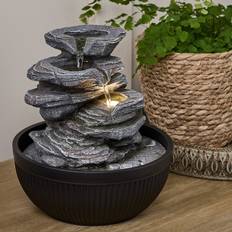 White Fountains & Garden Ponds Lights4fun 23cm tabletop rock waterfallled fountain water feature