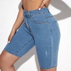 Shein Dam Shorts Shein Knapp Ficka Dragkedja Sltt Kvinnor Denim Shorts