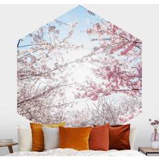 Papeles pintados Klebefieber Papier peint panoramique hexagonal autocollant Between Blossoming Cherry Branches