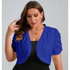 Shein Dam Jackor Shein Plus Puff Sleeve Open Front Crop Jacket