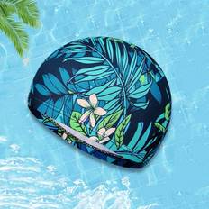 Shein Adults Leaf Print Swimming Cap Waterproof Ear Protection NonSlip Swim Hat For Swimming Pool Beach Summer