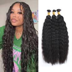 Braiding hair Eayon Hair Wet & Wavy Super Bulk Human Hair for Braiding 14" 16" 18" #1B 3-pack