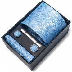 Shein Tie Pocket Square And Cufflink Set In Gift Box For Men Sky Blue With Floral Pattern And Width Great For Weddings Special Occasions And Work