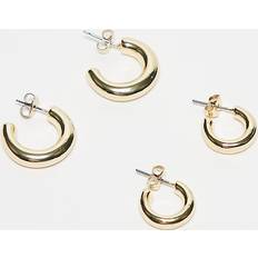 Pieces Smycken Pieces Guldfärgade Vardagscreoler 18K Guldplätering 2-Pack