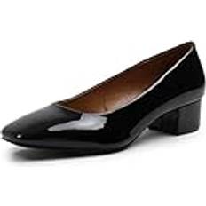 Fashion Thirsty Dam halvhöga blockklackar Mary Jane Court skor dam komfort stöd arbetspumpar formella smart kontor lågklackade slip-on vadderad docka bred passform extra bred passform ljusskor, Svart falskt patent