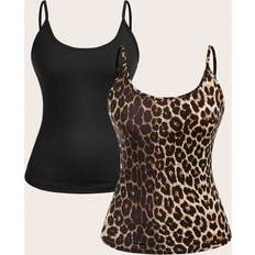 Leopard - Women Tank Tops Shein Womens Leopard Print Solid Color pcs Tight Casual Tank Tops Suitable For Summer