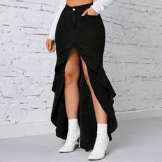 Denim Skirts Shein Ladies Fashionable Irregular Cut Solid Color Denim Skirt