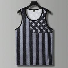 Men - Stripes Tank Tops Shein Mens Summer American Flag Printed Round Neck Casual Tank Top