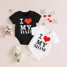 68/74 Bodys Barnkläder Shein Babypojkstickad kortrmad bodysuit med Love Mom och Love Dad brevtryck pack