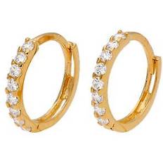 Jewellerybox 9ct gold pave set cz 12mm huggie hoop earrings