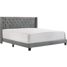 King tufted bed frame Living Spaces Melia Grey King Tufted Upholstered Panel Bed