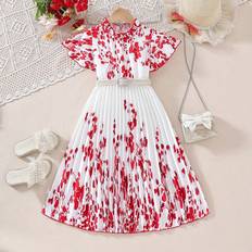 Shein Young Girl Red Floral Bell Sleeve Dress