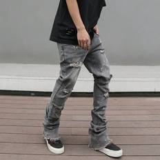 Shein Mens Casual Ripped Denim Jeans With Frayed Hem