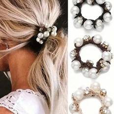 Shein 3 Stücke/1 Set elegante Haargummis mit Kunstperlen und Strass, einfaches Haaraccessoire zur Haarverzierung