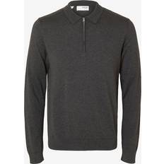 Selected Homme Overdele Selected Homme Grå poloskjorte med halv lynlås og lange ærmer