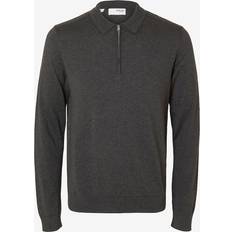 Selected Homme Tröja slhBerg LS Half Zip Polo Grå