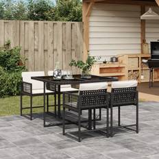 vidaXL Set muebles jardín 5 pzas con cojines ratán sintético negro Negro Juego de comedor de patio