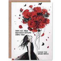 ARTERY8 Birthday card gothic girl red roses dreams come true weird greeting card