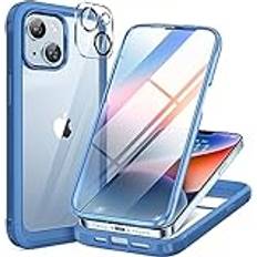 Miracase Compatible with iPhone 14 Plus 6.7, 2023 Upgrade Full Body Clear Bumper with Built-in 9H Tempered Glass Screen Protector Camera Lens Protector for iPhone 14 Plus Capri Blue