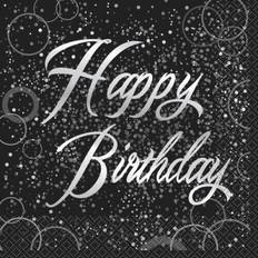 Silver Paper Napkins Unique Glitz silver foil happy birthday paper napkins pack of 16