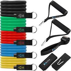 Resistance Bands Set for Home Gym Workouts, 5 Stackable Exercise Bands for Strength Training, Full-Body Workouts with Door Anchor, Ankle Straps