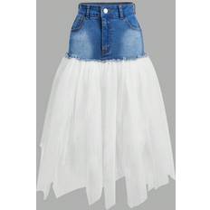 Skirts Shein Ladies Plain Simple Daily Denim Mesh Patchwork ALine Skirt