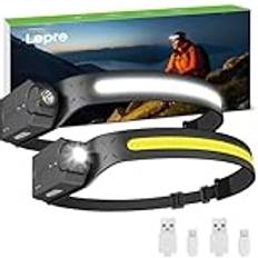 Camping & Outdoor Lepro Head Torch Rechargeable, [2 Pack] Super Bright Led Headlamp with 230 Wide Beam, Adjustable Spotlight, Motion Sensor, 5 Modes, Waterproof Lightweight Headlight Flashlight for Running