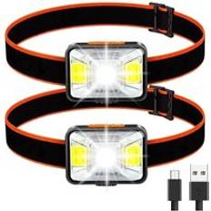 White Camping Lights AlwaysH Always Powerful Headlamp [2 Pack] LED Head Torch USB Rechargeable 2000 Lumens 5 Lighting Modes White and Red Light, IPX5 Waterproof for Fishing