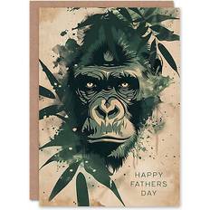 Green Cards & Invitations ARTERY8 Father's day card dad gorilla jungle abstract green leaves for dad greeting card