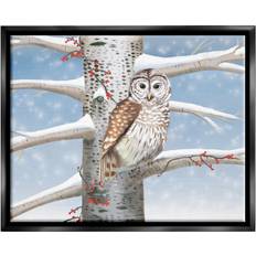 Stupell Industries Snowy Birch Tree Owl Black Framed Art 21x17"