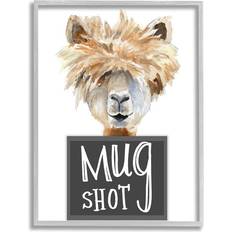 Stupell Industries Fluffy Hair Alpaca Animal Mugshot Funny Portrait Gray Framed Art 16x20"