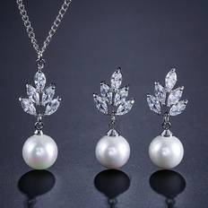 Men Jewellery Sets Shein Pieces Luxury Man Made Pearl Bridal Jewelry Sets For Women Fashion Cubic Zirconia Earrings Necklace Wedding Accessories