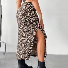 Leopard - Women Skirts Shein Plus Womens Leopard Print High Slit Side Hem Skirt