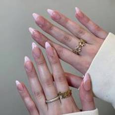 Shein Press On Nails Lnga Mandel Fransk Spets Akrylnaglar Passar perfekt