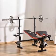 Exercise Benches Homcom Adjustable Weight Bench with Leg Developer Barbell Rack