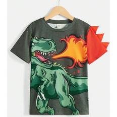 Dinosaurs Children's Clothing Shein Tween Boy Comfortable And Casual Loose Fit Dinosaur Graphic Color Block TShirt