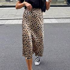 Leopard - Women Skirts Shein Leopard High Waisted Hidden Elasticized Waistband Zipper Back Mermaid Hem Line Cheetah Midi Skirts