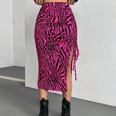 Zebra Clothing Shein Womens BackToSchool Leopard Print Drawstring High Waist Slit Bodycon Skirt
