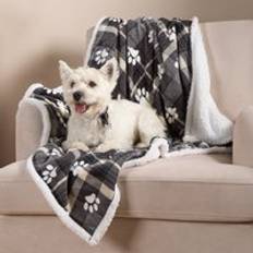 OHS Pet Winsford Check Paw Fleece Blankets Grey