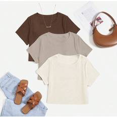 Shein Plus Womens Summer Solid Color Round Neck Short Sleeve Casual TShirt