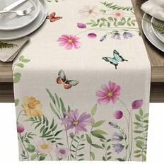 Shein Aus Leinen Frühlingsblumen Tischdecke Beige