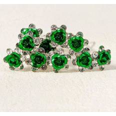 Shein Piece Set Of Emerald Green Bridal Hair Clips Dark Green Crystal Flower UShaped