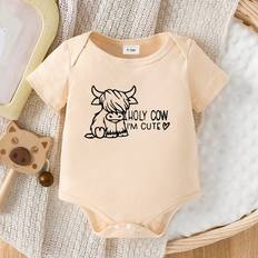 18-24M Bodysuits Shein Baby Boy Cute Cow Logo Letter Printed Short Sleeve Bodysuit For Summer