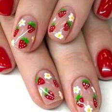 Shein kort europeisk stil blanka lsnaglar st jordgubbs Nail Artkit heltckande teranvndbar 24-pack