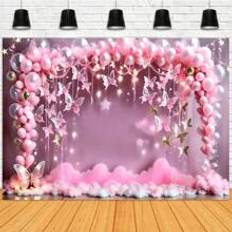 Photo Backgrounds Shein Photography Backdrop Pink Butterfly Balloon Flower Birthday Party Family Gathering Background Star Lights Decoration Photography Props Vinyl