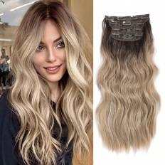 Blonde Clip-On Extensions Shein Clip In Hair Extensions Pcs Thick Full Head Ombre Blonde With Root Clip