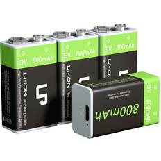 Batteries & Chargers LP 9V Rechargeable Battery Pack, 4-Pack 800mAh Li-ion 9 Volt USB Battery with Micro USB Charging Port for Alarms, Wireless Microphones, Smoke Detectors, Toys, Flashlights, Guitar, Keyboard & More